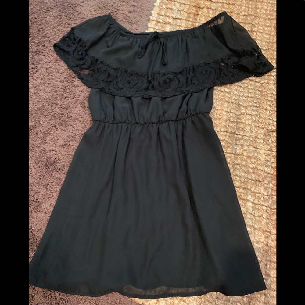 Black lace detail Bardot off shoulder dress M